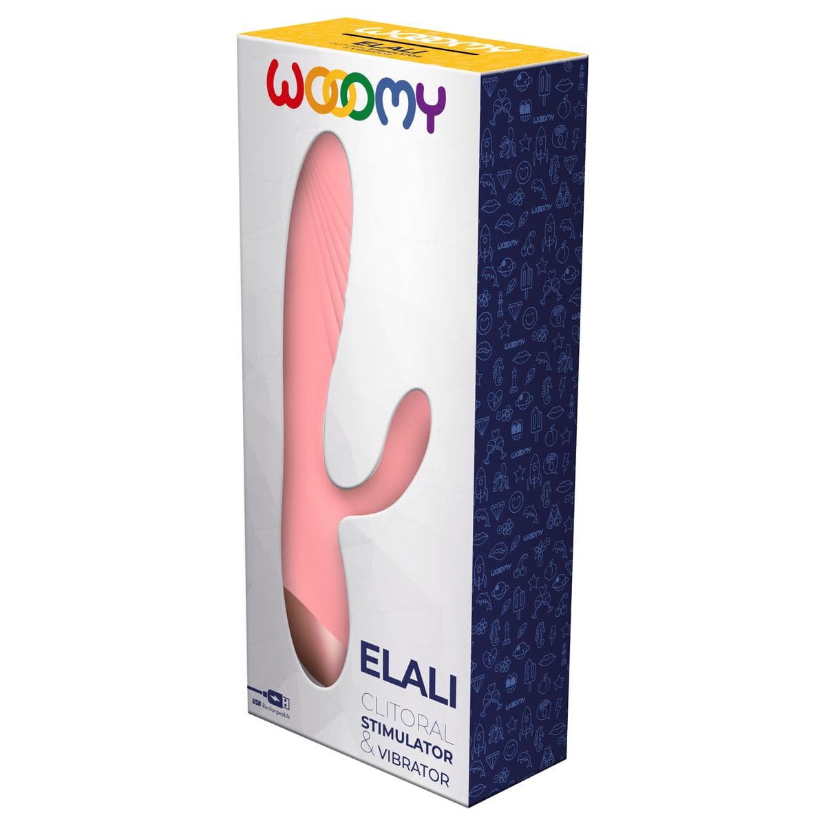 Wooomy ELALI com Estimulador Clitóris USB Rosa, 18cm Ø3cm, 10vibrações - Pérola SexShop