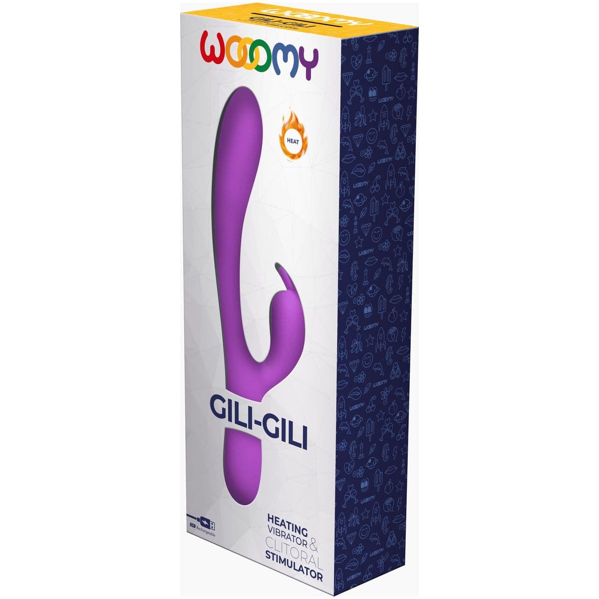 Wooomy GILI-GILI com Estimulador Clitóris USB Roxo, 20.2cm Ø3.4cm, 16vibrações + Calor