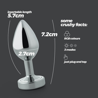 Plug de Metal Pequeno com LED, 7,2cm Ø2,7cm - Ilumine o seu prazer anal! - Pérola SexShop