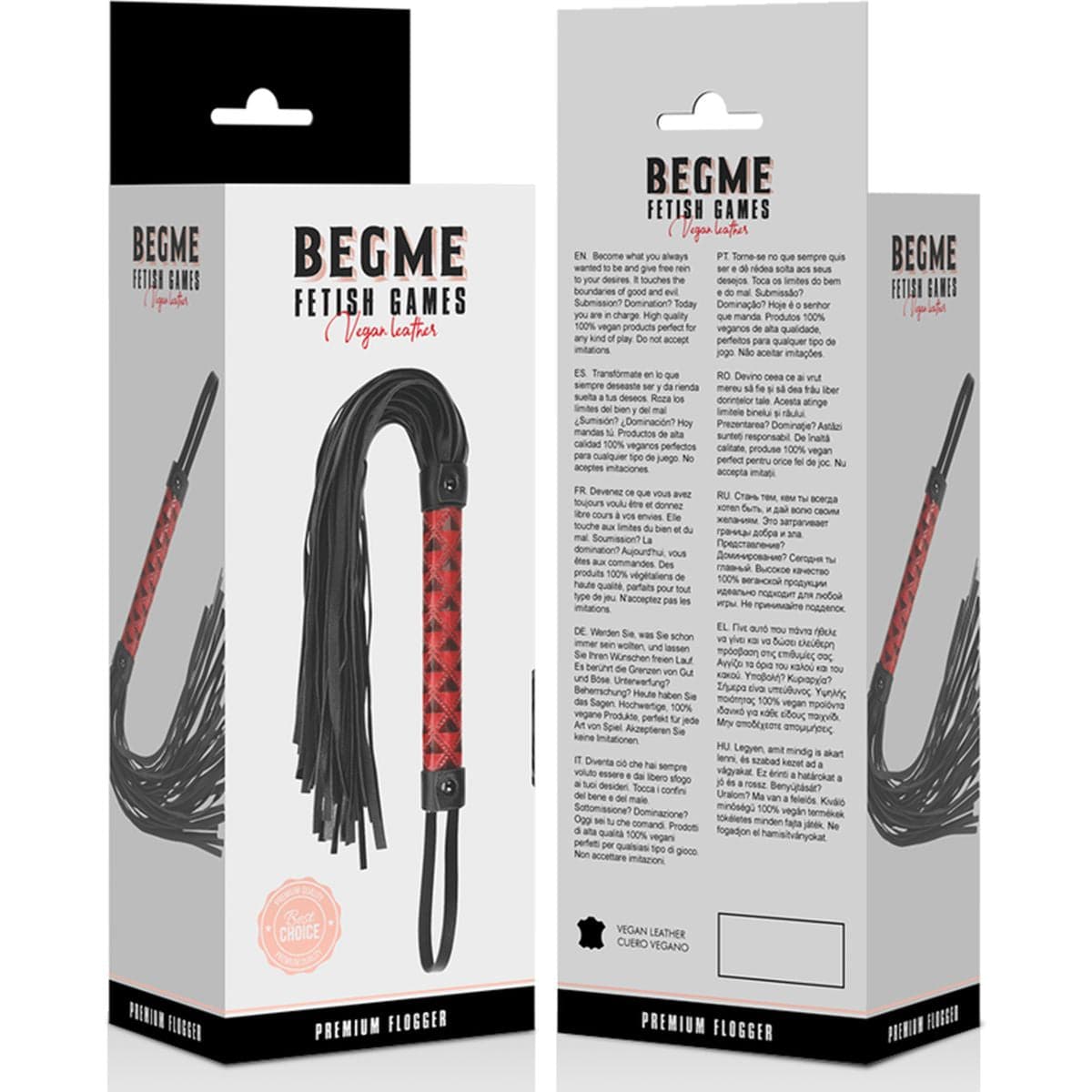 BEGME – Flogger Premium Vermelho, 23cm - Pérola SexShop