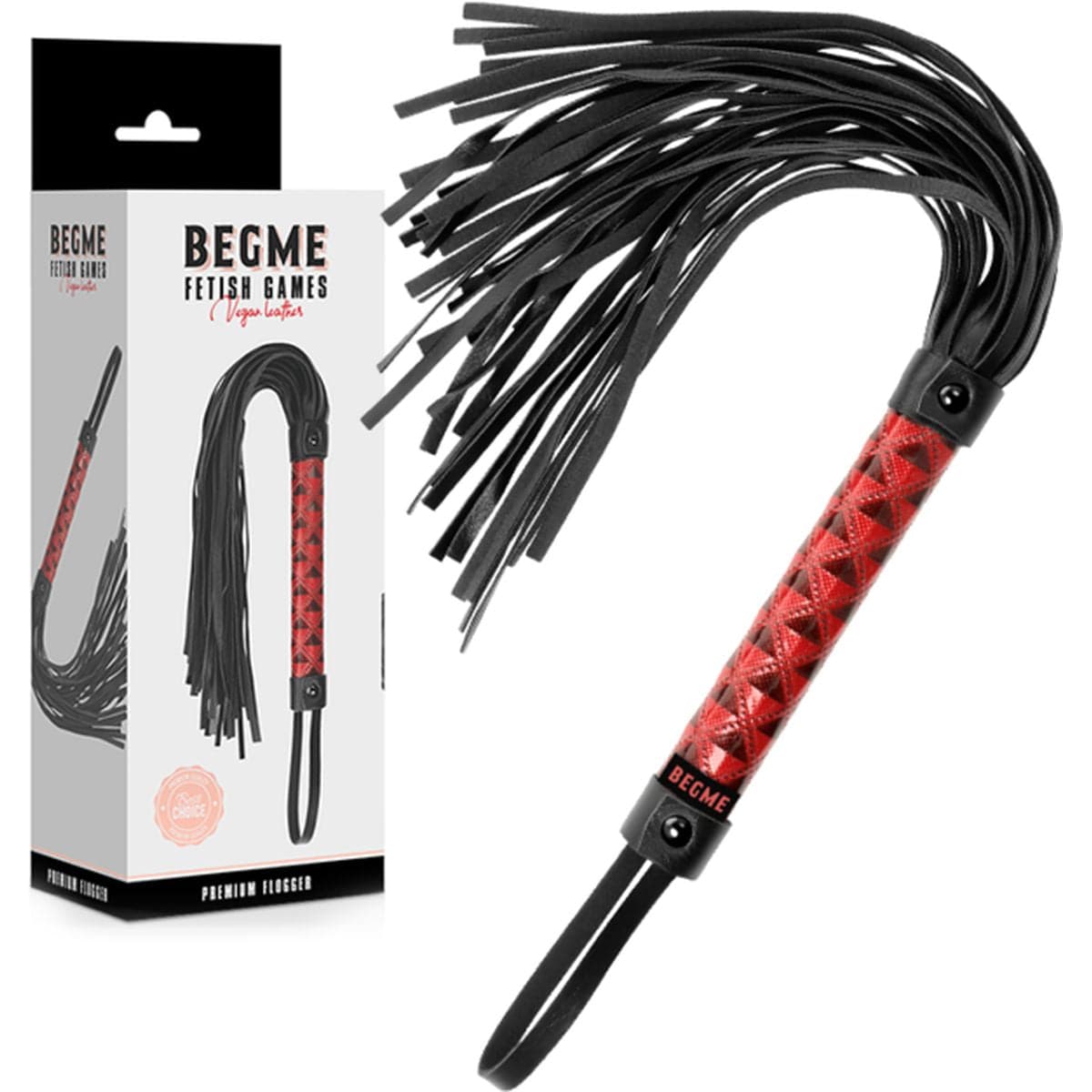 BEGME – Flogger Premium Vermelho, 23cm - Pérola SexShop