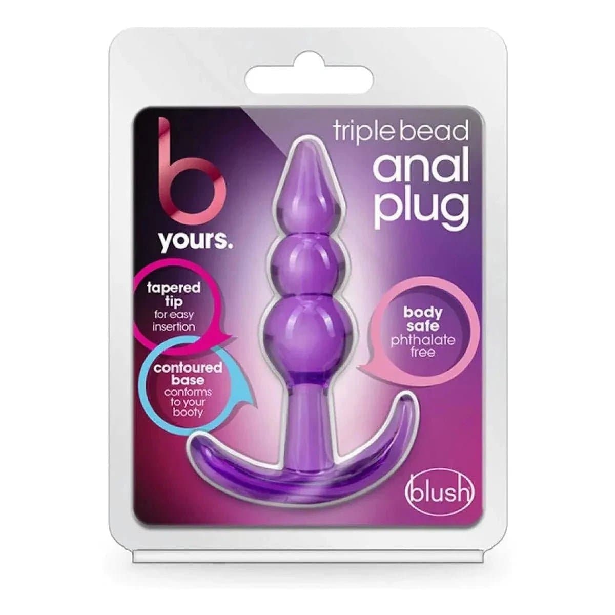 Anal Plug Triple Bead Roxo, 9.5cm Ø2.5cm - Pérola SexShop