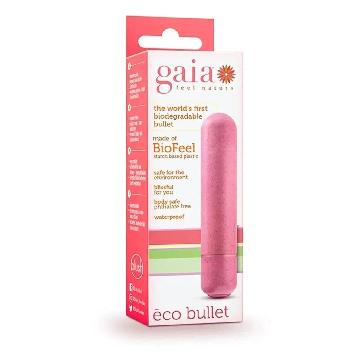 Bala Vibratória Gaia Eco Rosa (Biodegradável), 8.2cm Ø1.8cm, 1vibração