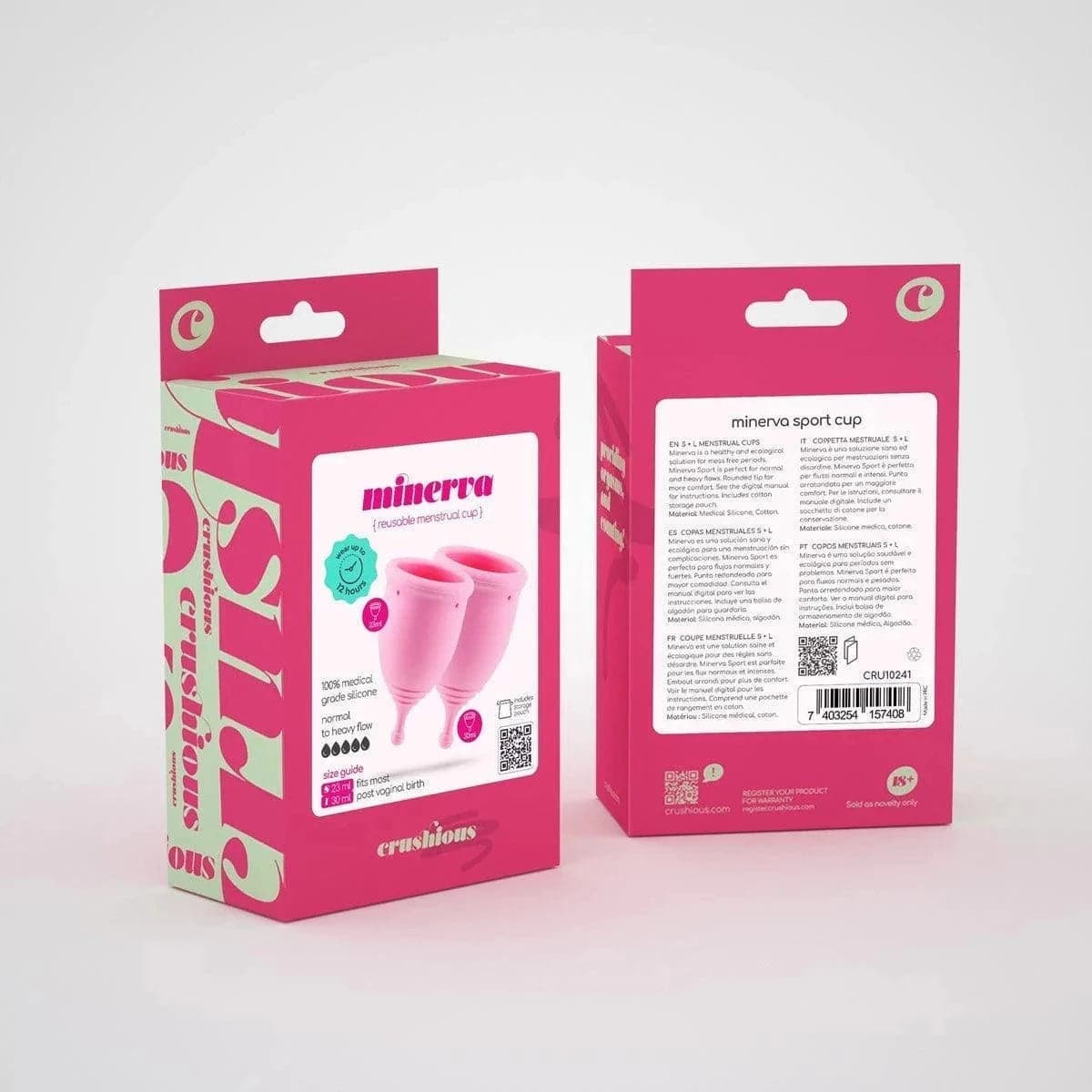 Copo Menstrual Minerva S + L 100% Silicone, 2un 23-30ml, 6.9cm Ø4.7cm - Pérola SexShop