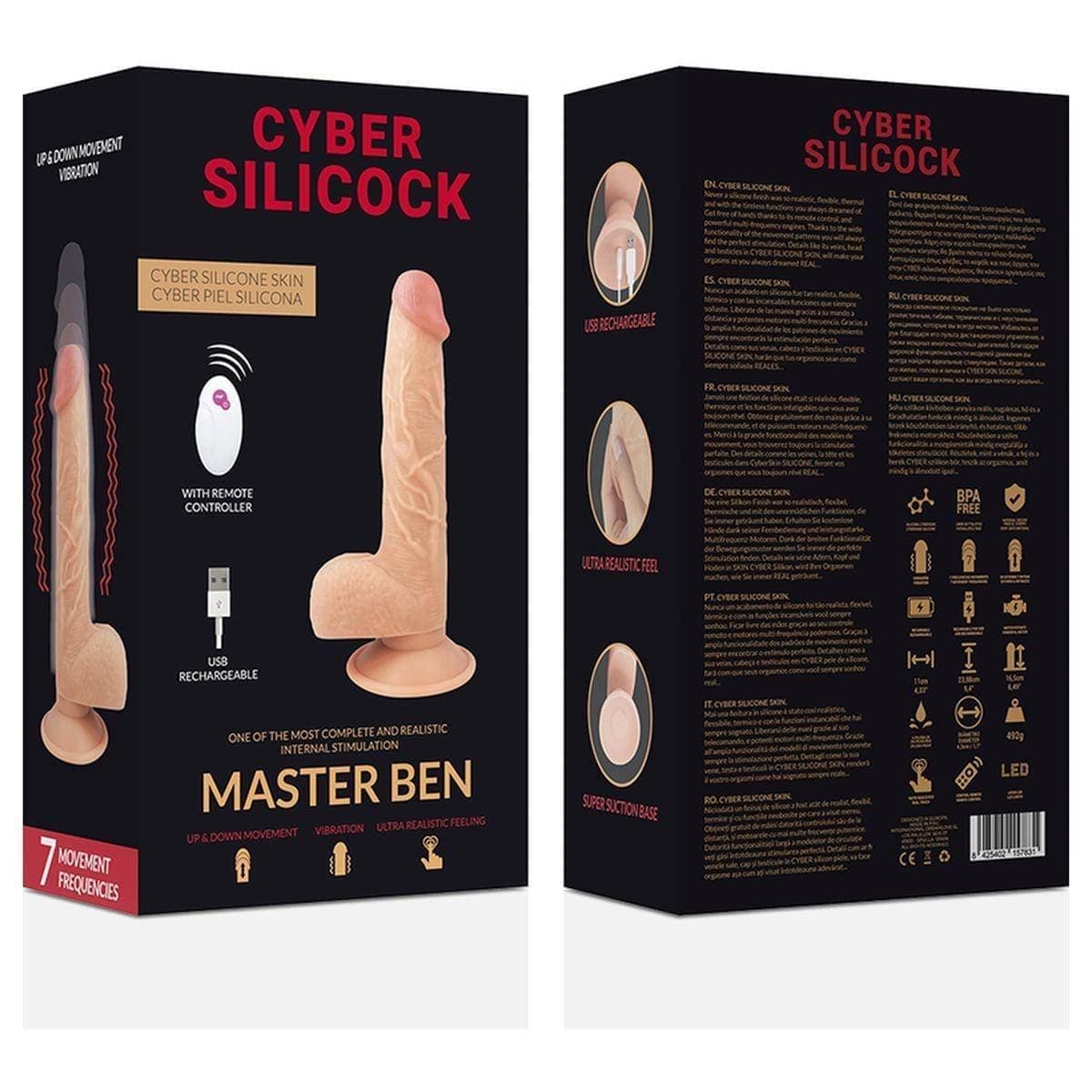 Cyber Silicock Master Ben USB Cima/Baixo com Vibração e Comando - 23,8 cm Ø4,3 cm