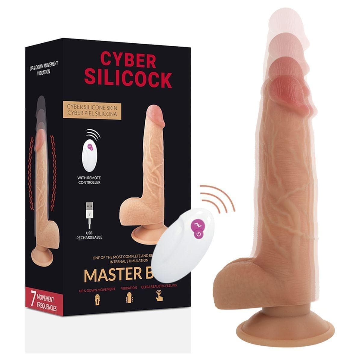 Cyber Silicock Master Ben USB Cima/Baixo com Vibração e Comando - 23,8 cm Ø4,3 cm - Pérola SexShop