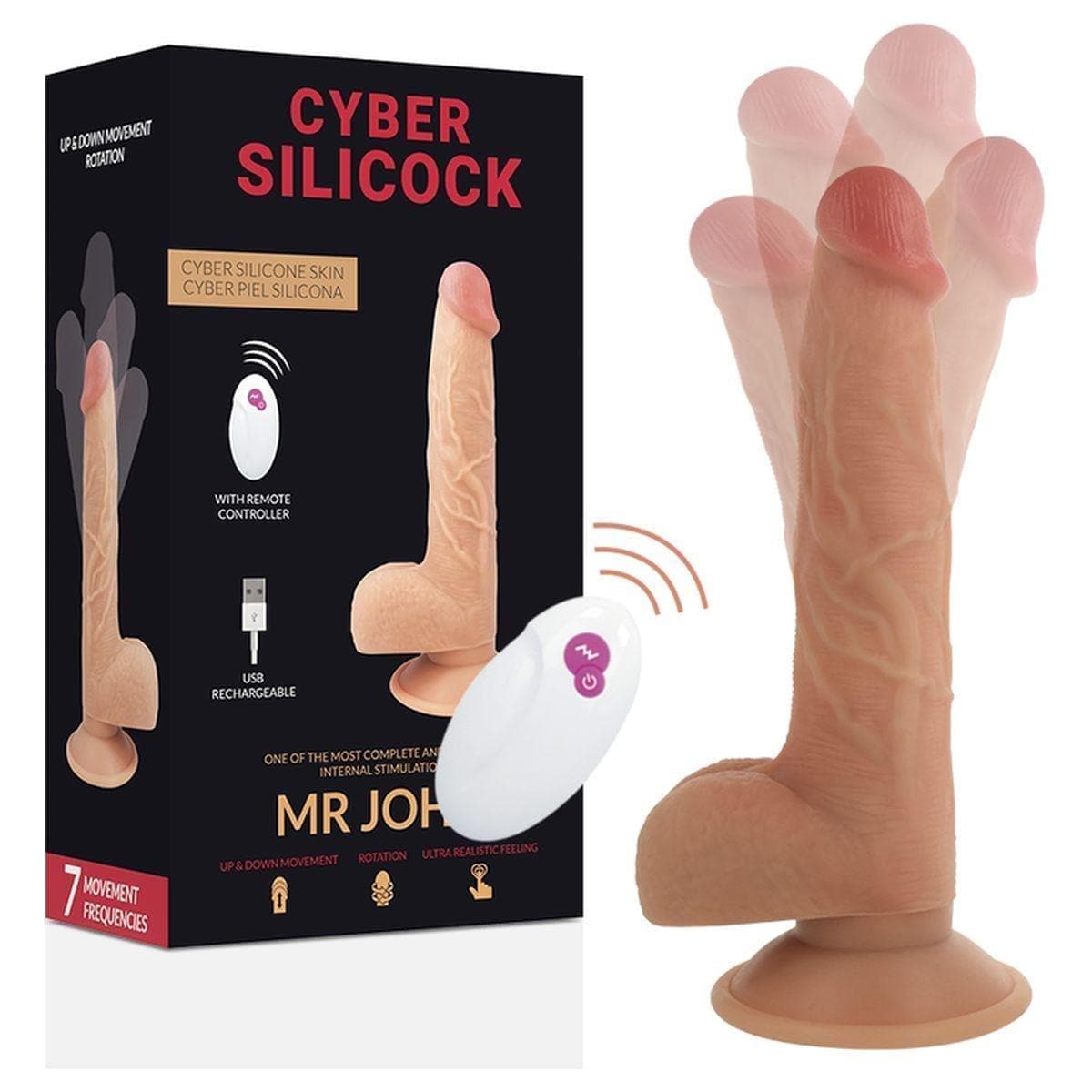 Cyber Silicock Mr John USB Cima/Baixo com Rotação e Comando, 23,8 cm Ø4,3 cm