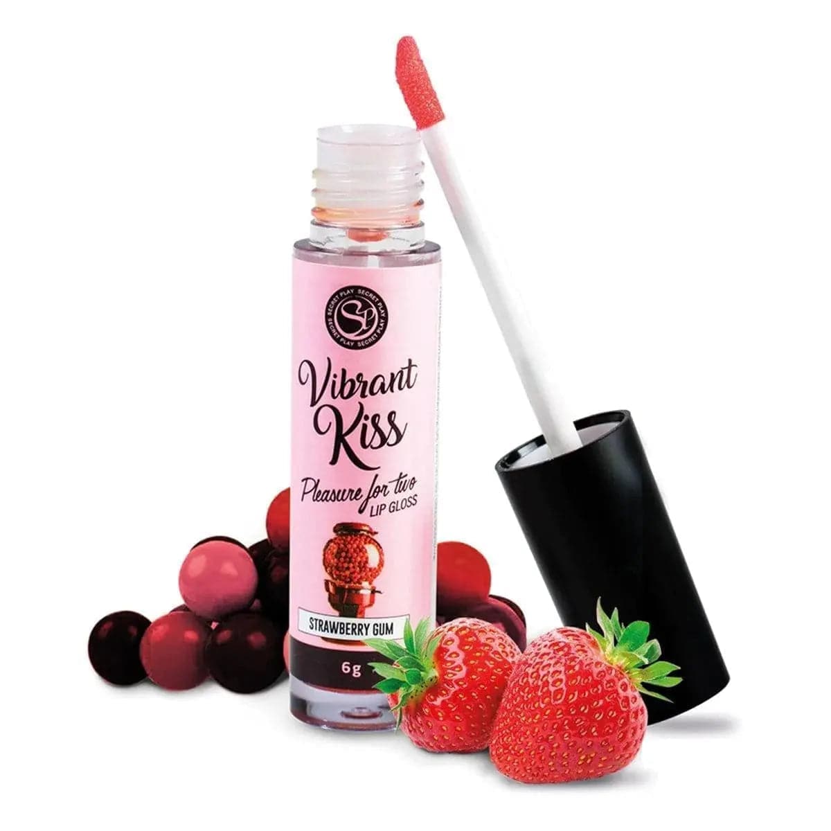 Gloss Vibrante Comestível Oral, Goma de Morango (efeito vibração e comestível) - Pérola SexShop