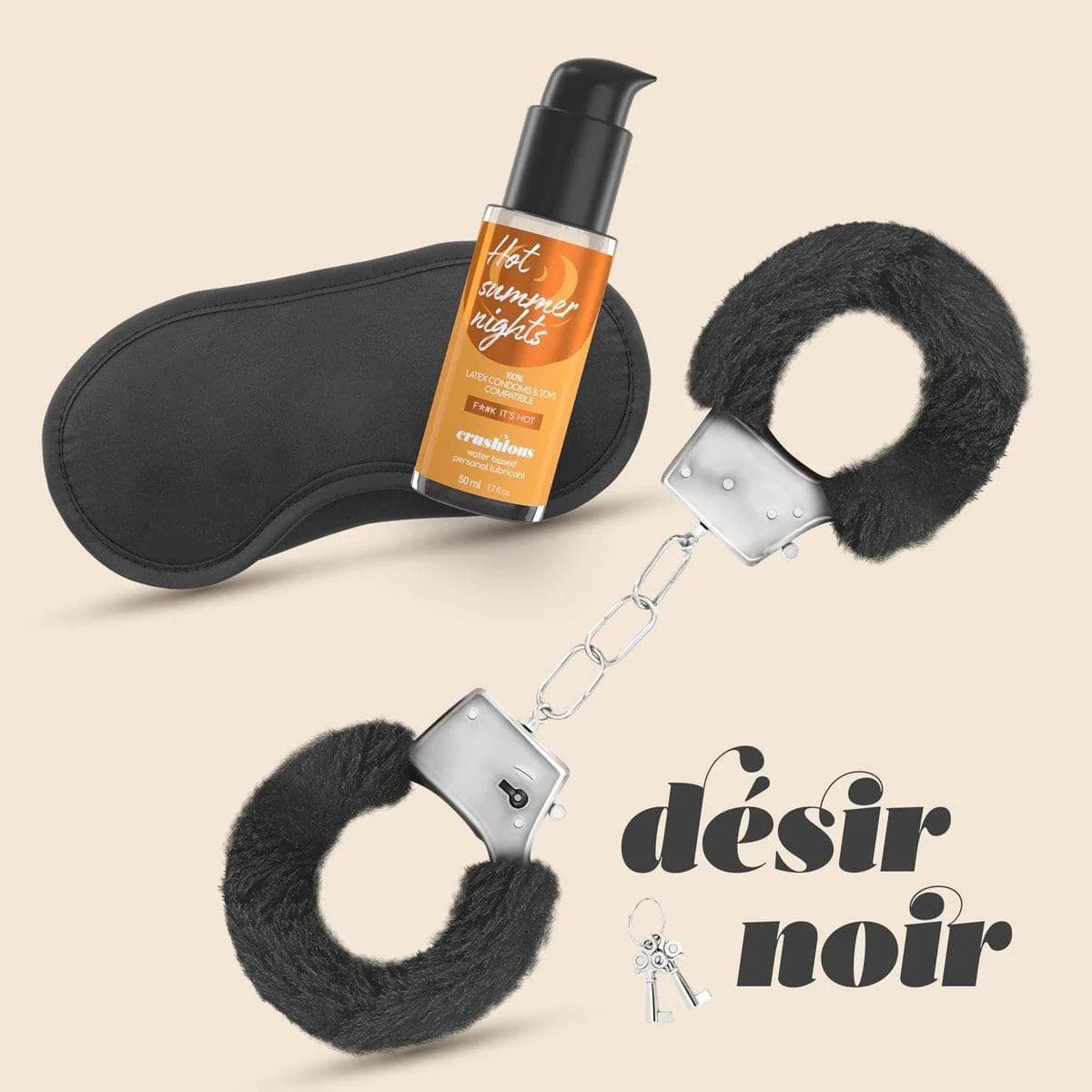 Kit Désir Noir - Lubrificante Calor, Algemas e Venda - Pérola SexShop