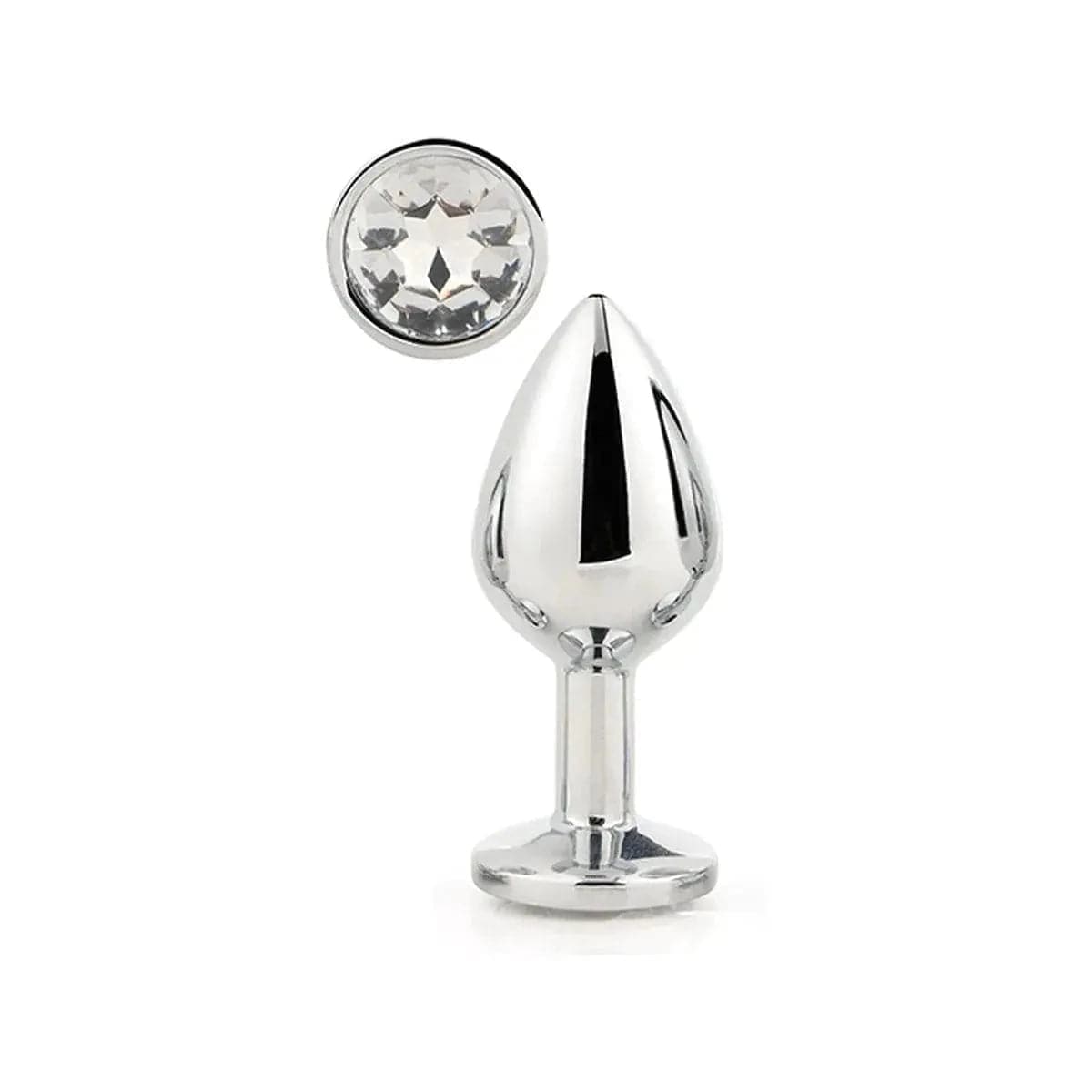 Plug de Metal GLEAMING LOVE Prateado Grande, Brilhante Transparente, 9.5cm Ø4.3cm - Pérola SexShop