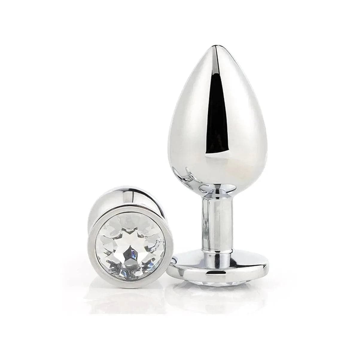 Plug de Metal GLEAMING LOVE Prateado Grande, Brilhante Transparente, 9.5cm Ø4.3cm - Pérola SexShop