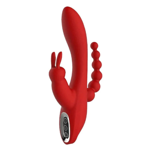 Vibrador com Estimulador Clitóris e Anal Red Hera USB, 21cm Ø3.5cm, 7+3vibrações - Pérola SexShop