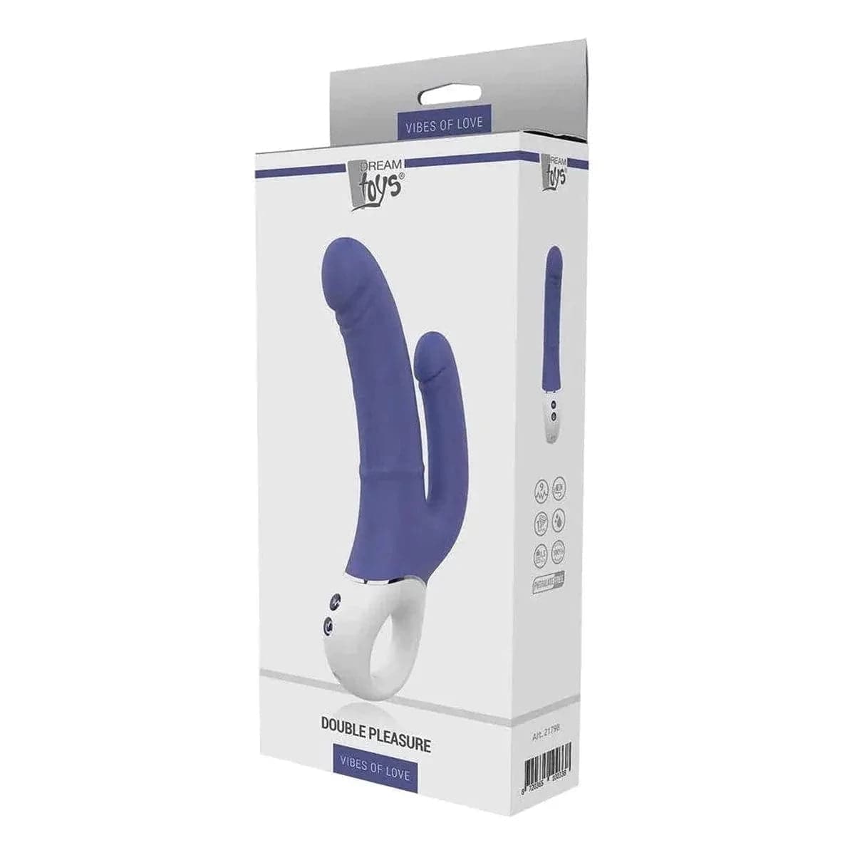 Vibrador Duplo Vibes of Love Azul USB, 23cm Ø3.5cm, 9+9vibrações - Pérola SexShop