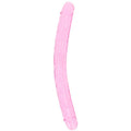 Dildo Duplo Realista RealRock Rosa 34cm com design sofisticado e elegante, ideal para estimulação vaginal e anal.