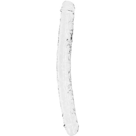 Dildo Duplo Realista RealRock Transparente de 34cm e Ø3.5cm, ideal para estimulação anal e vaginal.