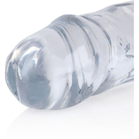 Dildo Duplo Realista RealRock Transparente, com material seguro e fácil de limpar, ideal para um toque de prazer intenso.