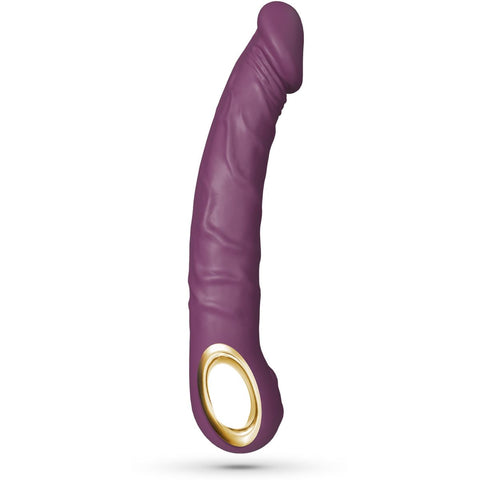 Design ergonômico do Vibrador Realistico Magnus Roxo, projetado para conforto e prazer durante a utilização.