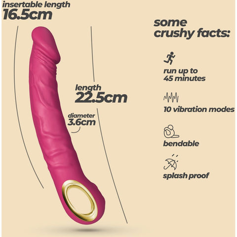 Detalhe do Vibrador Realistico Magnus Rosa, com design ergonómico e 10 modos de vibração únicos.