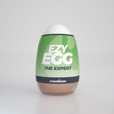 Imagens de como usar o Ovo Masturbador Ezy EGG The Expert da Crushious para uma experiência de masturbação única.