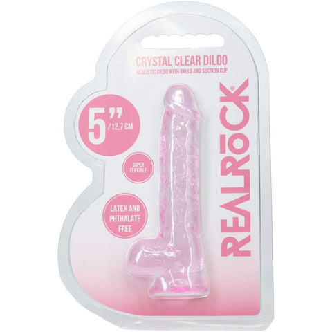 Imagem do Dildo RealRock Rosa Realista com Testículos - 14,7 cm x Ø 2,8 cm, mostrando seu design autêntico e realista.