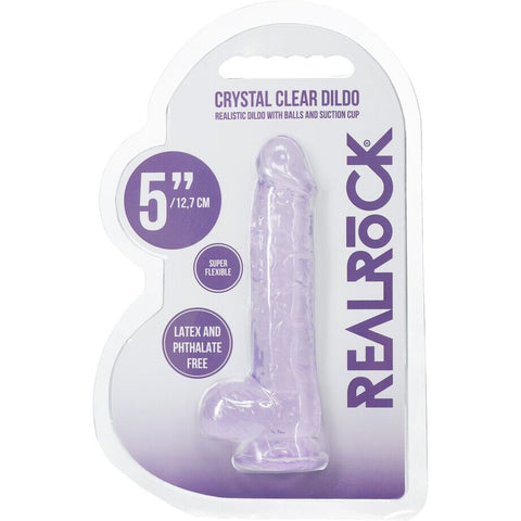 Dildo RealRock Realista Roxo com Testículos em foco, evidenciando a textura e detalhes que proporcionam uma experiência autêntica.