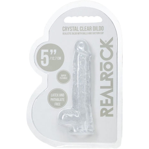 Dildo RealRock Transparente Realista com Testículos - imagem destacando o design realista e a textura que imita pele humana.