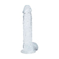 Dildo RealRock Transparente Realista com Testículos - visualização do material seguro para o corpo e fácil de limpar.