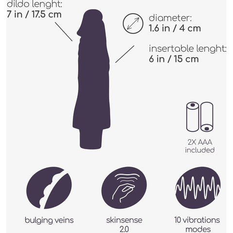 Vista detalhada do Vibrador Super Realistico SkinSense Mr.Skin, mostrando sua base alargada e botão de vibração.