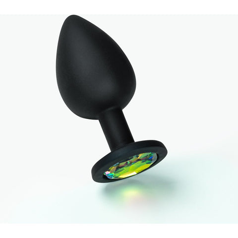 Camileo Plug Anal Grande Preto com 4 Joias, 9.5cm Ø4.2cm  Crushious   