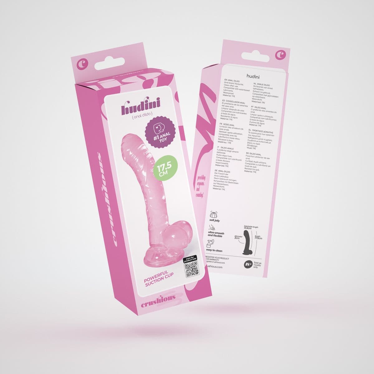 Dildo Hudini Rosa Flexível em Jelly 17,5cm Ø3,5cm - Prazer Realista e Fixação Segura - Pérola SexShop