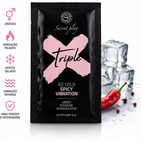 Gel Vibrador Triple X 3 em 1 Secret Play — Frio + Picante + Vibração | Monodose 2ml
