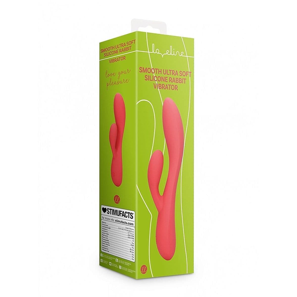LOVELINE Smooth Silicone Rabbit Rosa, 20cm Ø3.6cm, 10vibrações - Pérola SexShop