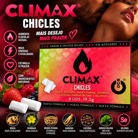 Chiclete Climax Afrodisíaco | 8 Unidades | Ginseng, Maca e Dâmia | Wug