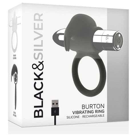 Anel Vibratório BURTON (metálico) USB, 10vibrações Brinquedos sexuais BLACK&SILVER   