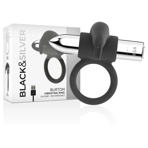 Anel Vibratório BURTON (metálico) USB, 10vibrações Brinquedos sexuais BLACK&SILVER   