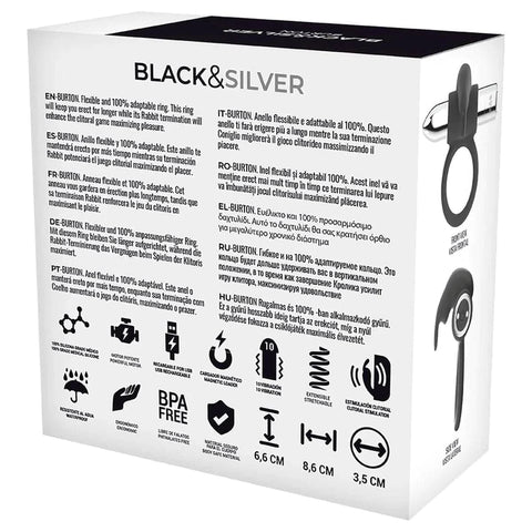 Anel Vibratório BURTON (metálico) USB, 10vibrações Brinquedos sexuais BLACK&SILVER   