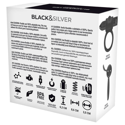 Anel Vibratório CAMERON (Silicone) USB, 10vibrações Brinquedos sexuais BLACK&SILVER   