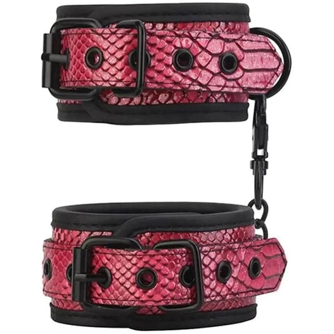 Algemas Pulso Textura Cobra Rosa, design moderno e excêntrico, ideais para expandir as opções de prazer em jogos sexuais, garantindo segurança e estilo.