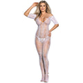 Bodystocking Subblime Branco de Rede com Rosas Brancas, Tamanho único - Pérola SexShop