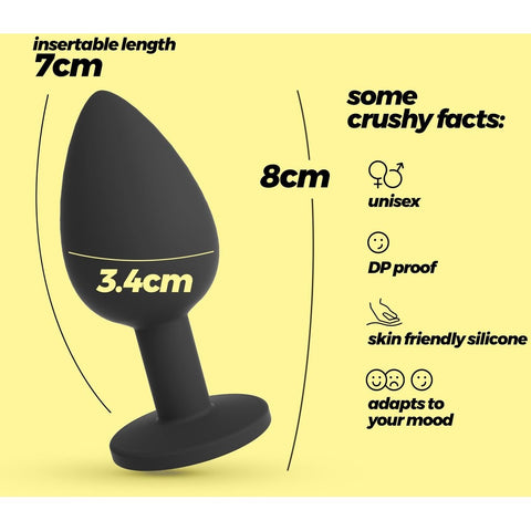 Camileo Plug Anal Médio Preto com 4 Joias, 8cm Ø3.4cm  Crushious   