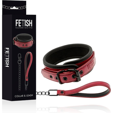 Coleira Fetish Submisse com Trela, Vermelho e Preto  Fetish Submissive   