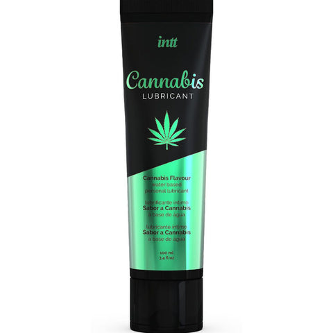 Lubrificante com Sabor a Cannabis, intt 100ml - uma embalagem atraente para o lubrificante que combina ingredientes naturais e um aroma exótico de cannabis, ideal para incrementar relacionamentos íntimos.