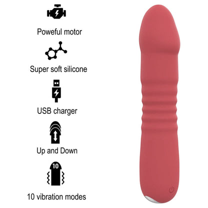 Vibrador Juni USB, Movimento Sobe e Desce + Vibração, 17.3 cm, Ø3.75cm - Pérola SexShop