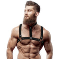 Arnês de Peito de Couro Ajustável Fetish Harness: um design sensual que realça a figura masculina, ideal para festas e eventos.