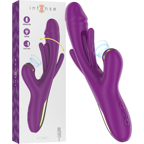 Vibrador Sugador Duplo ATENEO Intense Roxo – 3 Motores, Língua Oscilante e Sucção | 24,2cm Ø3.5cm