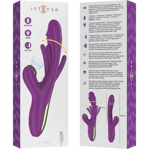 Vibrador Sugador Duplo ATENEO Intense Roxo – 3 Motores, Língua Oscilante e Sucção | 24,2cm Ø3.5cm