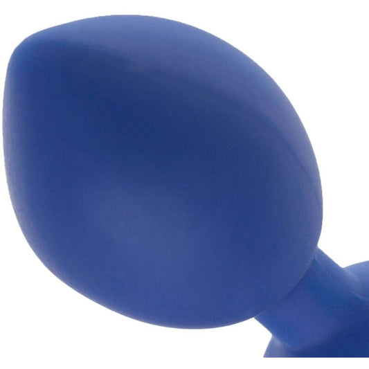 um chupeta azul com uma alça em um fundo branco