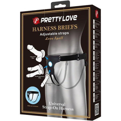 Arnês Strap-On Briefs - Ajustável e Confortável (S e XL) da Pretty Love, imagem do arnês preto impermeável e ajustável