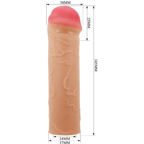 Capa peniana Manga Pénis Nile, feita de TPR com cor natural, submersível e perfeita para momentos íntimos.
