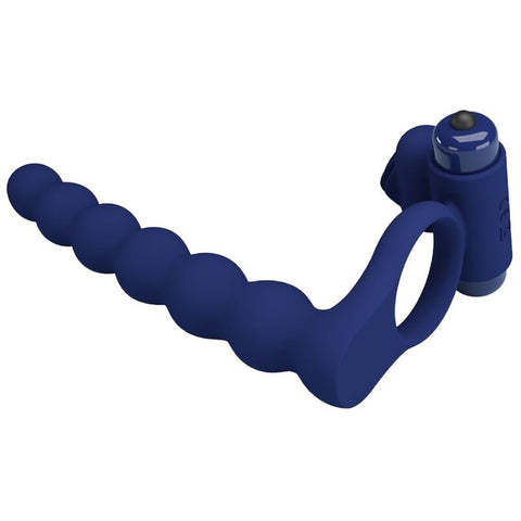 Double Penetrator CockRing Pretty Love Azul | Dupla Penetração + Vibração | 10 Modos